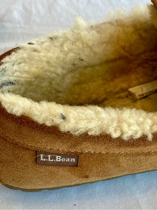 L.L. Bean Chestnut Brown Suede Shearling Moccasins - Picture 3 of 6